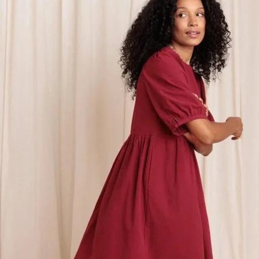 NEW TRADLANDS Nico 2.0 Balloon Sleeve Dress Garnet Size S - Picture 3 of 10